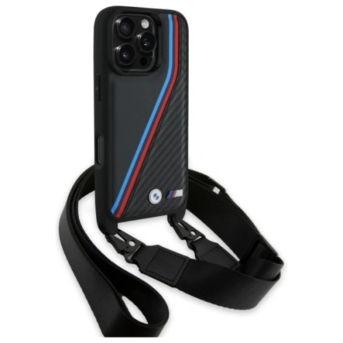 Etui BMW BMHCP16X23PSVTK Apple iPhone 16 Pro Max hardcase M Edition Carbon Tricolor Lines & Strap czarny/black