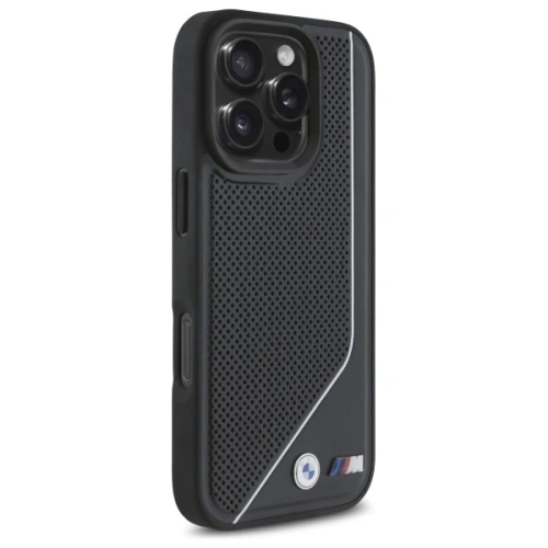 Etui BMW BMHMP16L23PUCPK Apple iPhone 16 Pro hardcase M Perforated Twisted Line MagSafe czarny/black