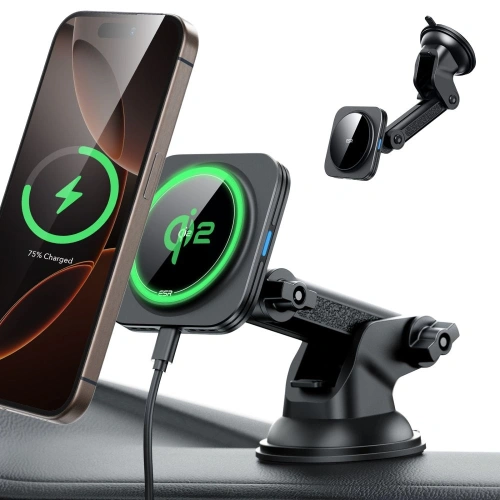 Uchwyt samochodowy na kokpit / szybę z ładowarką indukcyjną ESR Halolock Magnetic Magsafe Dashboard Car Mount Wireless Charger Qi2 15W Black
