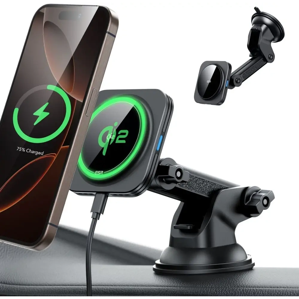 Hurtownia GSM - Uchwyt samochodowy na kokpit / szybę z ładowarką indukcyjną ESR Halolock Magnetic Magsafe Dashboard Car Mount Wireless Charger Qi2 15W Black - ESR869 - {ean13} - Hurt