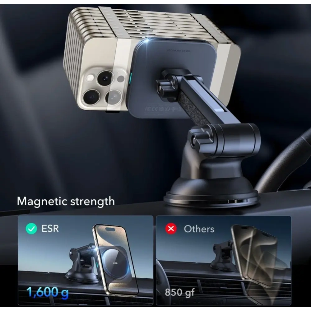 Hurtownia GSM - ESR Halolock Magnetic Magsafe Dashboard Autós Tartó Vezeték nélküli Töltő Qi2 15W Fekete - ESR869 - {ean13} - Hurt