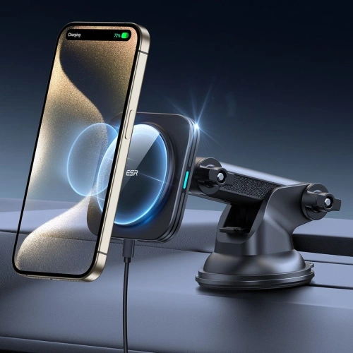 Uchwyt samochodowy na kokpit / szybę z ładowarką indukcyjną ESR Halolock Magnetic Magsafe Dashboard Car Mount Wireless Charger Qi2 15W Black
