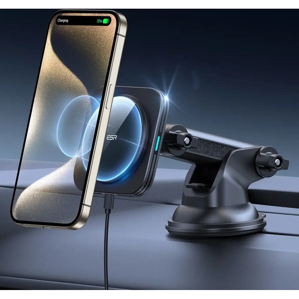 Hurtownia GSM - Uchwyt samochodowy na kokpit / szybę z ładowarką indukcyjną ESR Halolock Magnetic Magsafe Dashboard Car Mount Wireless Charger Qi2 15W Black - ESR869 - {ean13} - Hurt