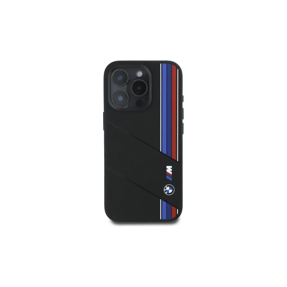 Hurtownia GSM - BMW BMHMP16L23SCUK Apple iPhone 16 Pro husă din silicon tăiată cu linii tricolore MagSafe neagră - BMW777 - {ean13} - Hurt