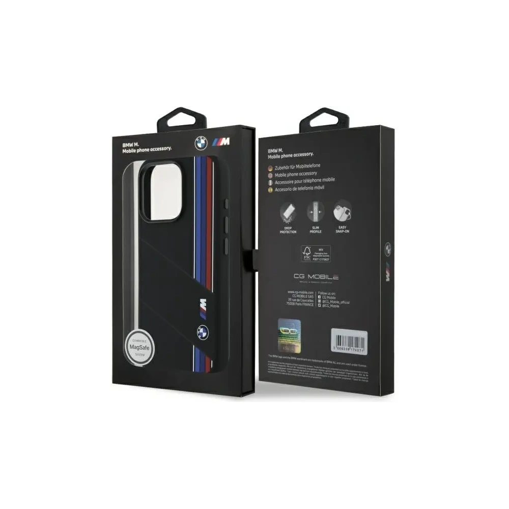 Hurtownia GSM - BMW BMHMP16L23SCUK Apple iPhone 16 Pro Hardcase Silikon Schnitt Tricolor Linien MagSafe schwarz - BMW777 - {ean13} - Hurt