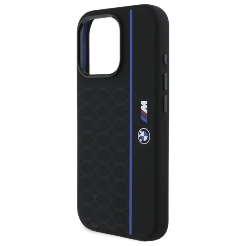 Etui BMW BMHMP16L23SHEB Apple iPhone 16 Pro hardcase Silicone Hexagon Blue Line MagSafe czarny/black