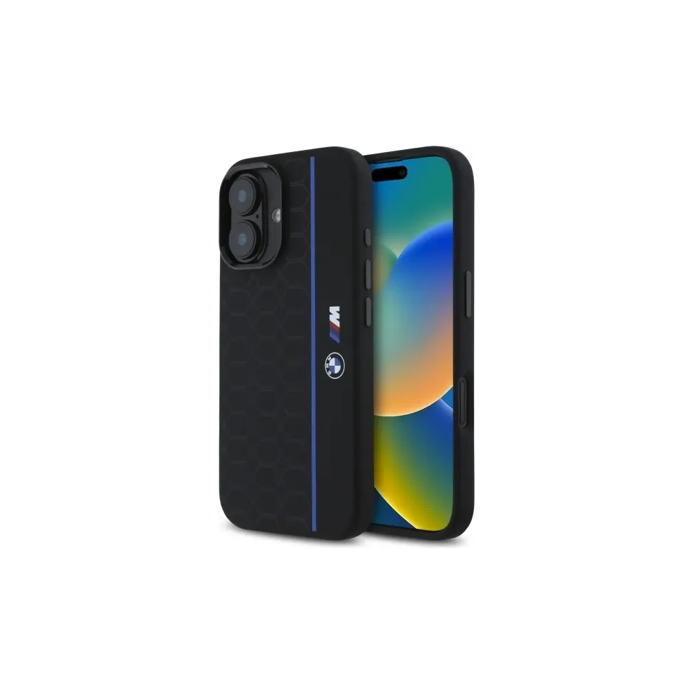Hurtownia GSM - BMW BMHMP16S23SHEB Apple iPhone 16 kemény tok Szilikon Hexagon Kék Csík MagSafe fekete - BMW780 - {ean13} - Hurt
