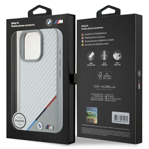 Etui BMW BMHMP16X23PUDTS Apple iPhone 16 Pro Max hardcase M Carbon Tricolor Line MagSafe szary/grey
