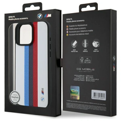 Etui BMW BMHMP16X23PUPTH Apple iPhone 16 Pro Max hardcase M Perf. Tricolor Printed Stripes MagSafe biały/white