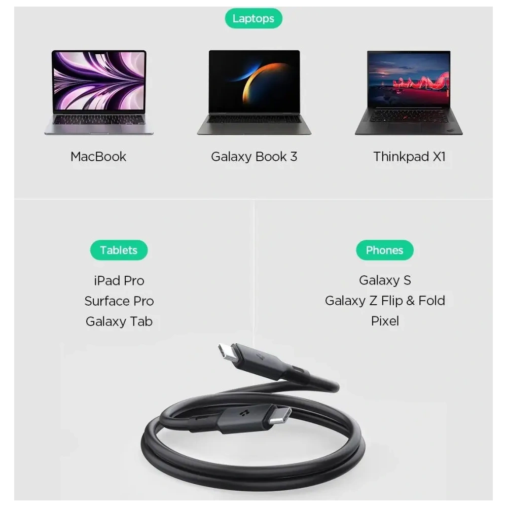 Wholesale Spigen ArcWire PB2203 USB-C / USB-C Cable PD 240W 120cm Black - SPN16569 - {ean13} - Hurt