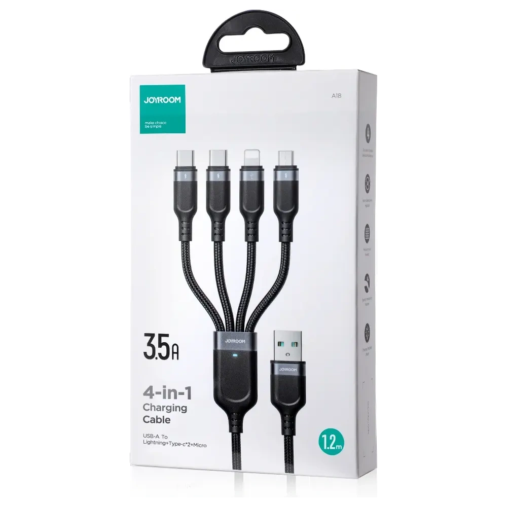 Hurtownia GSM - Kabel Joyroom Multi-Use Series S-A18 USB-A / 2xUSB-C, Lightning, microUSB 1.2m czarny - JYR1098 - {ean13} - Hurt