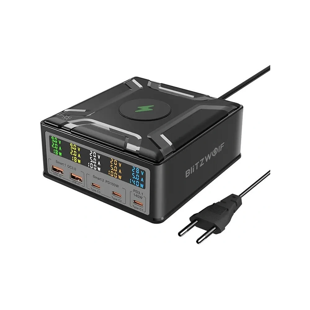 Hurtownia GSM - Blitzwolf töltőállomás BW-S28 260W, 2xUSB-A, 3xUSB-C, 15W (fekete) - BLZ630 - {ean13} - Hurt