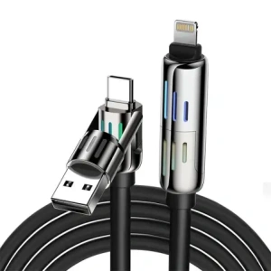 Hurtownia GSM - Blitzwolf BW-HDC6 cablu USB-C, USB-A / USB-C, Lightning 1.2m 240W RGB (negru) - BLZ632 - {ean13} - Hurt