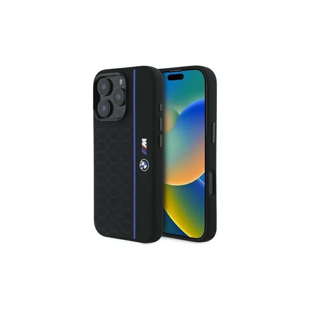 Hurtownia GSM - BMW BMHMP16X23SHEB Apple iPhone 16 Pro Max Hartschale Silikon Hexagon Blau Linie MagSafe schwarz - BMW790 - {ean13} - Hurt