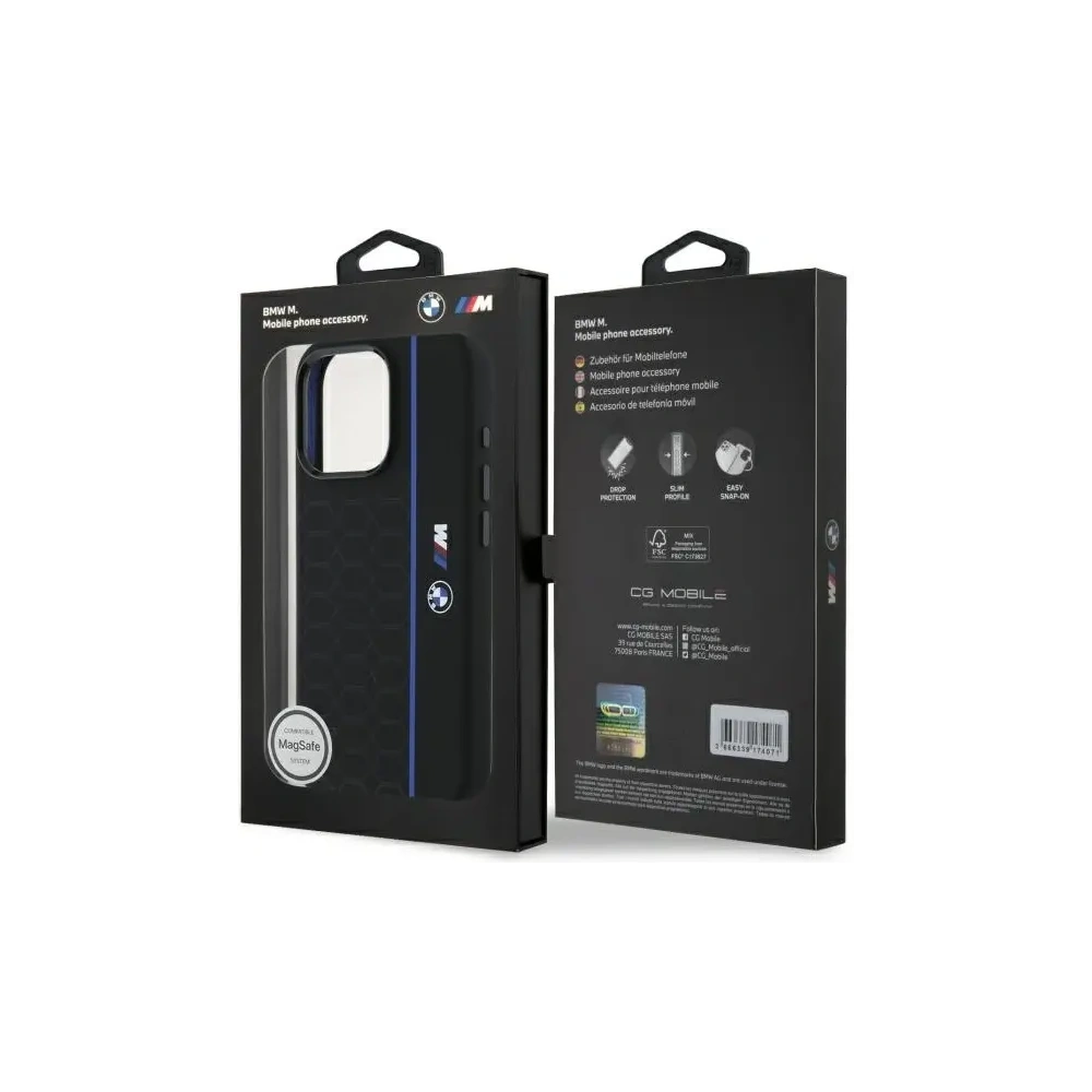 Hurtownia GSM - BMW BMHMP16X23SHEB Apple iPhone 16 Pro Max Hartschale Silikon Hexagon Blau Linie MagSafe schwarz - BMW790 - {ean13} - Hurt