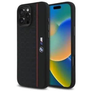 Hurtownia GSM - Etui BMW BMHMP16X23SHER Apple iPhone 16 Pro Max hardcase silikonový hexagon červená linka MagSafe černý/black - BMW791 - {ean13} - Hurt