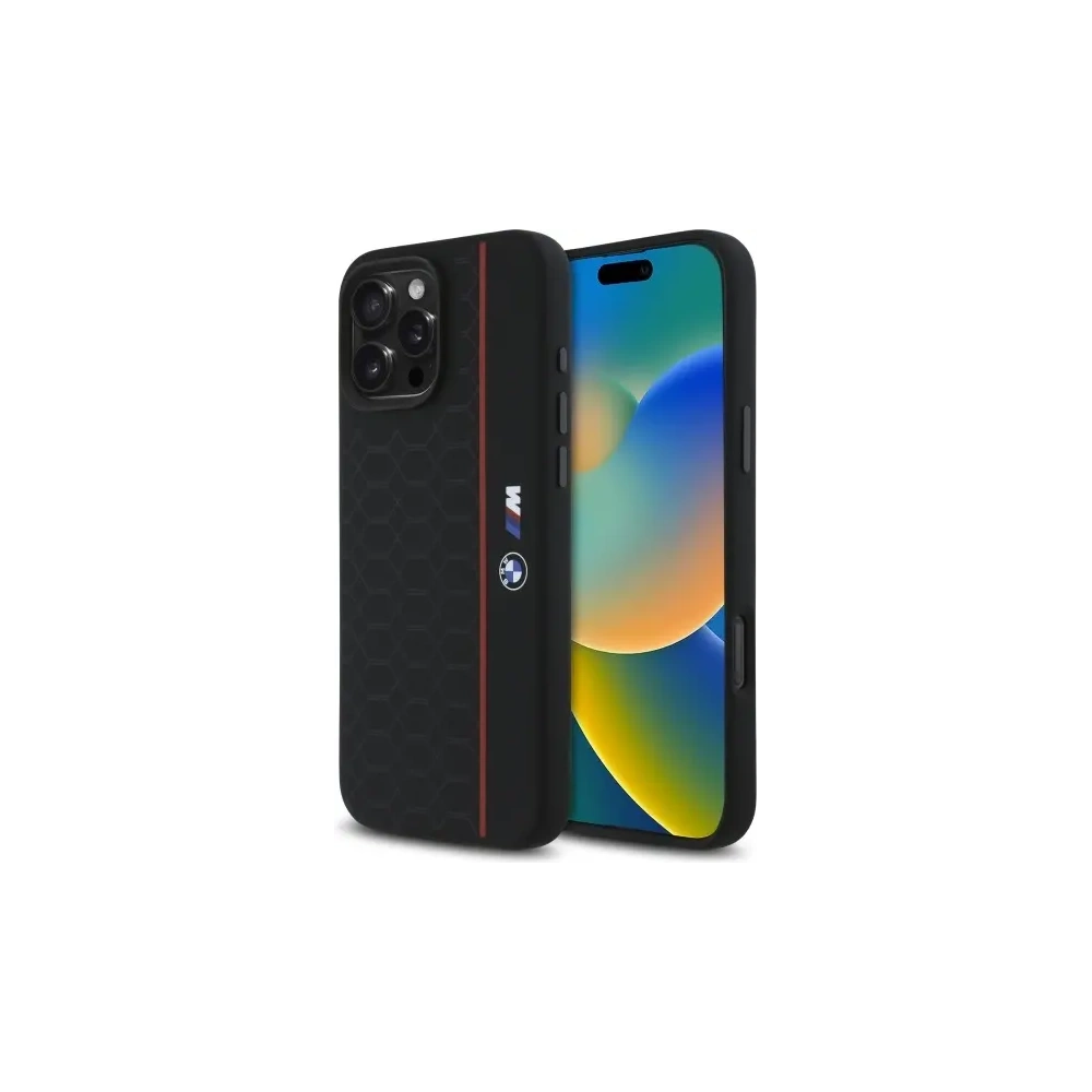 Hurtownia GSM - BMW BMHMP16X23SHER Apple iPhone 16 Pro Max kemény tok Szilícium Hexagon Piros Csík MagSafe fekete - BMW791 - {ean13} - Hurt
