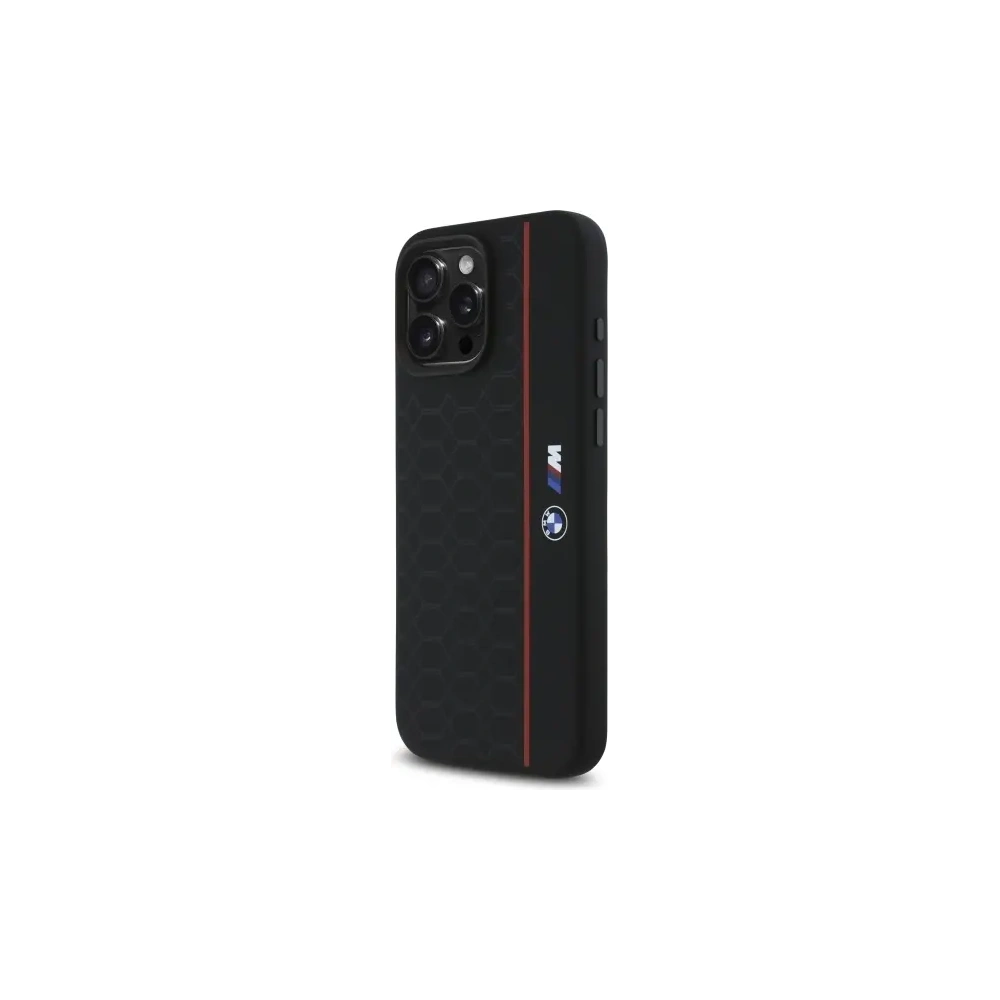 Hurtownia GSM - BMW BMHMP16X23SHER Apple iPhone 16 Pro Max kemény tok Szilícium Hexagon Piros Csík MagSafe fekete - BMW791 - {ean13} - Hurt