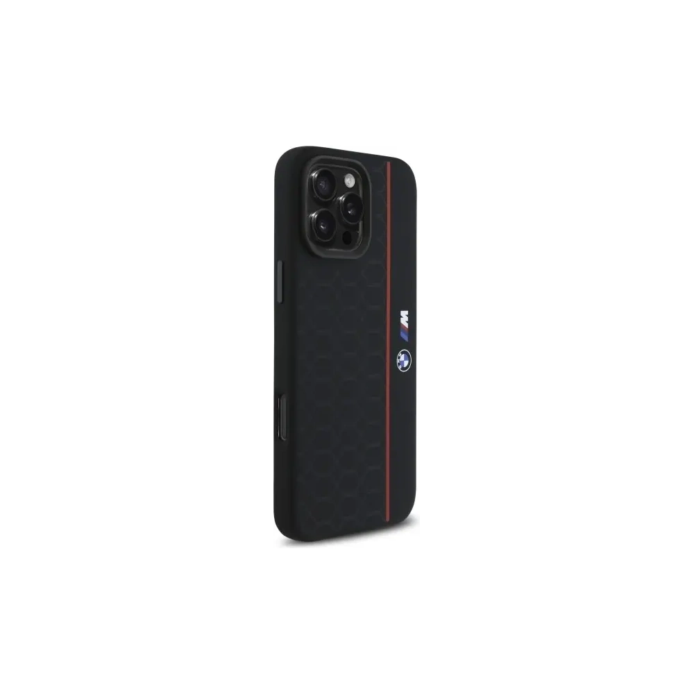 Hurtownia GSM - BMW BMHMP16X23SHER Apple iPhone 16 Pro Max kemény tok Szilícium Hexagon Piros Csík MagSafe fekete - BMW791 - {ean13} - Hurt