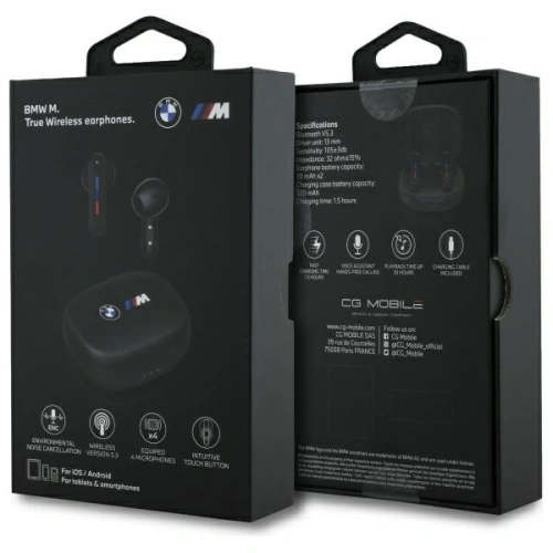 Bezprzewodowe słuchawki douszne BMW Bluetooth 5.3 BMBEMIATP20LOK TWS + stacja dokująca Printed Logos czarny/black