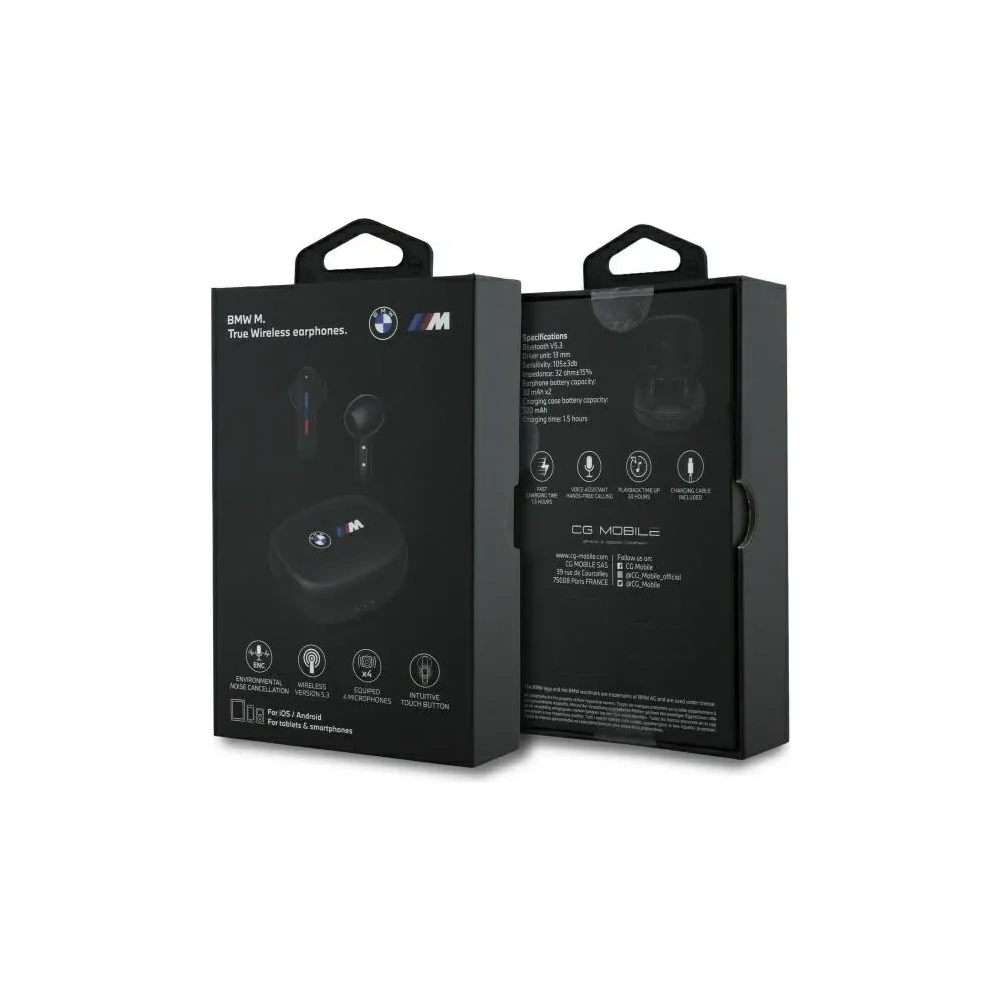 Hurtownia GSM - Bezprzewodowe słuchawki douszne BMW Bluetooth 5.3 BMBEMIATP20LOK TWS + stacja dokująca Printed Logos czarny/black - BMW793 - {ean13} - Hurt