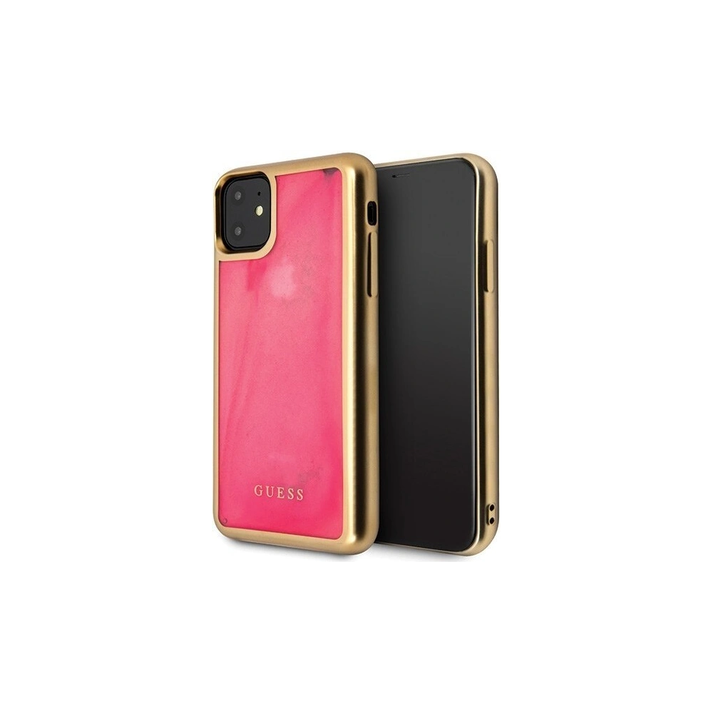 Wholesale Guess GUHCN61GLTRPI iPhone 11 pink hard case Glow in the Dark Sand Matte - GUE397PNK - {ean13} - Hurt