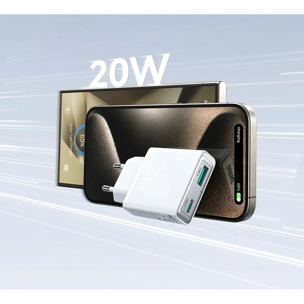 Hurtownia GSM - Joyroom JR-TCF14 hálózati töltő USB-A USB-C 20W PD QC3.0 fehér - JYR1099 - {ean13} - Hurt