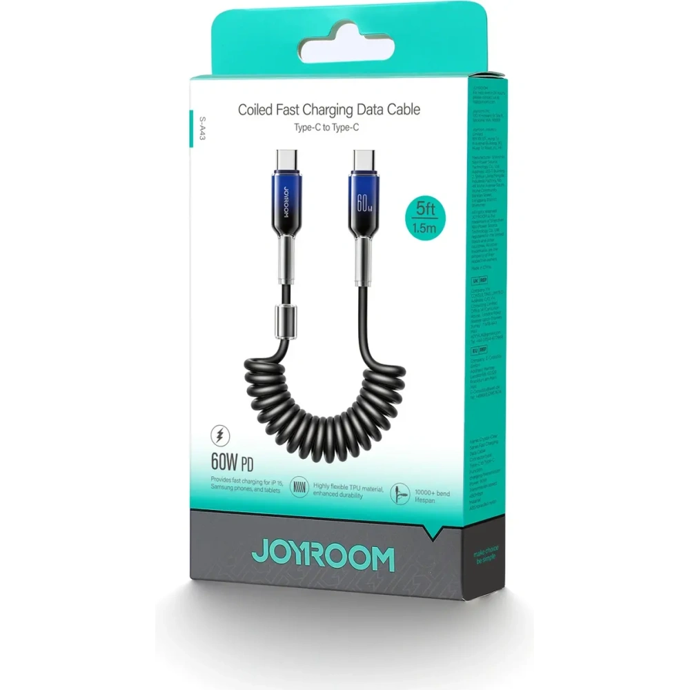 Hurtownia GSM - Kabel spirální Joyroom S-A43 Crystal-Clear Series 60W USB-C / USB-C 1.5m černý - JYR1101 - {ean13} - Hurt