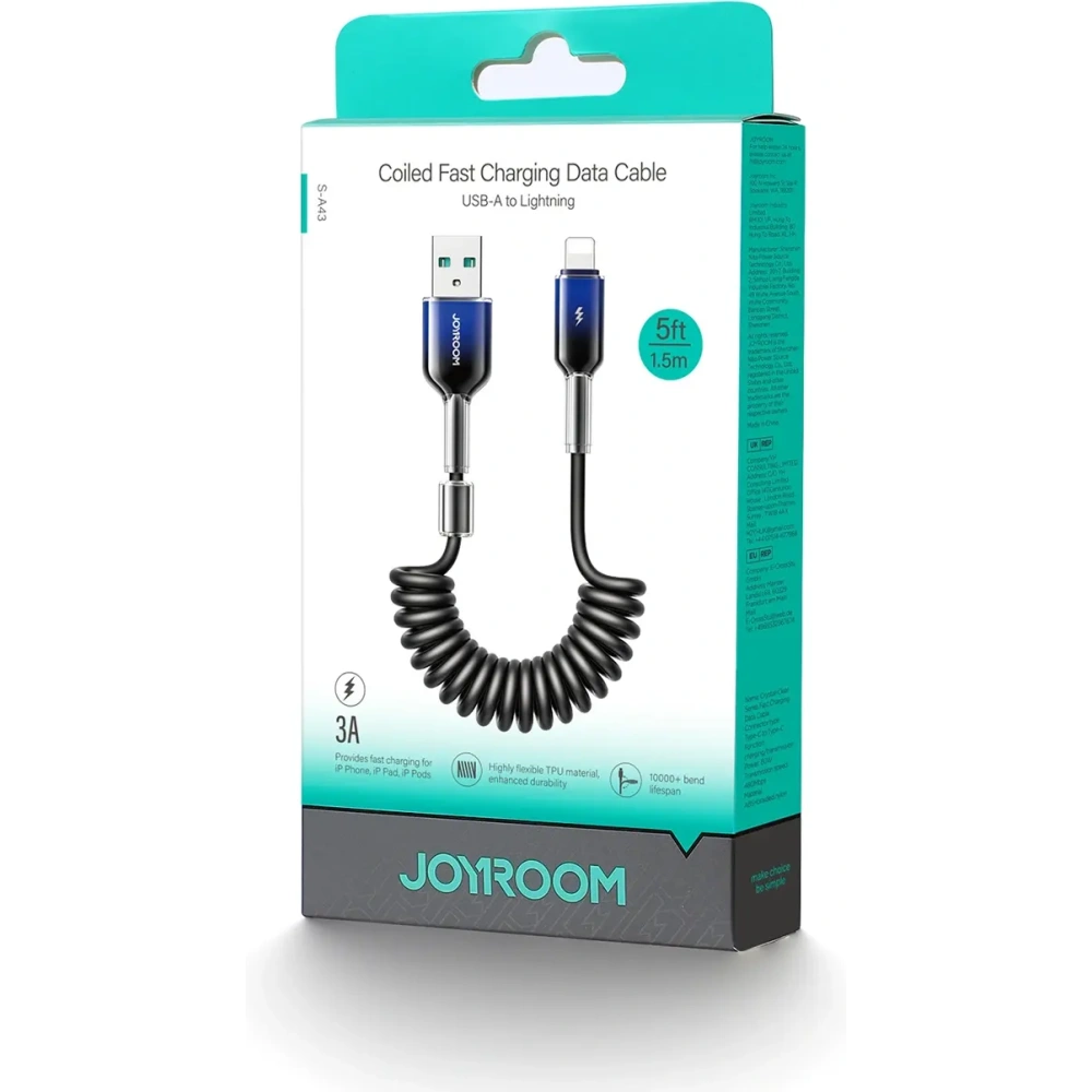Hurtownia GSM - Joyroom S-A43 Crystal-Clear sorozat 3A spirál kábel USB-A / Lightning 1.5m fekete - JYR1103 - {ean13} - Hurt