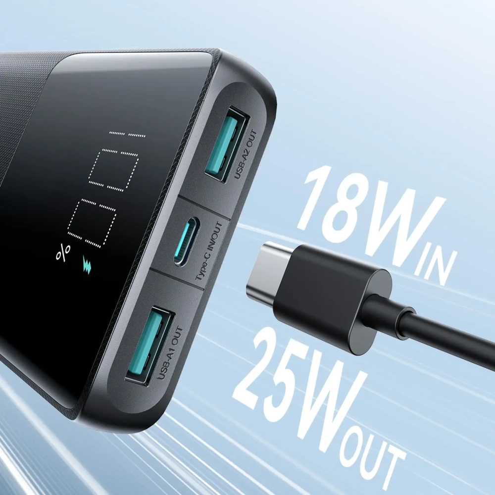 Wholesale Joyroom JR-PBF20 powerbank 25W 2xUSB-A, USB-C 10000mAh black - JYR1105 - {ean13} - Hurt