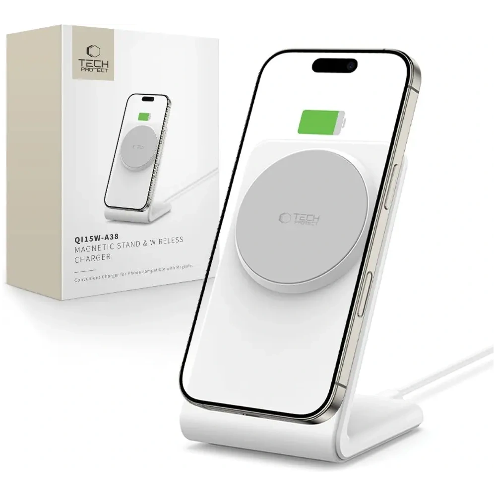 Hurtownia GSM - Bezdrátová nabíječka Tech-Protect QI15W-A38 Magnetic MagSafe Wireless Charger White - THP3611 - {ean13} - Hurt