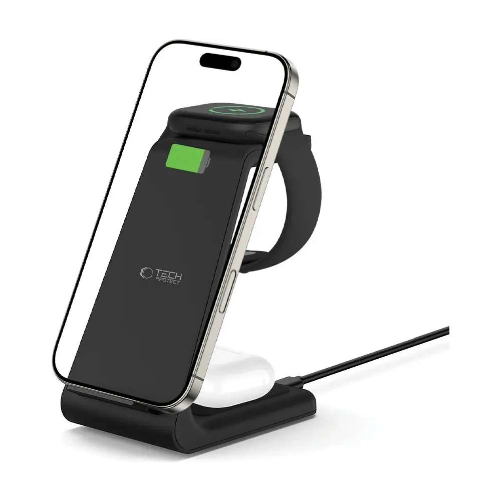 Hurtownia GSM - Tech-Protect QI15W-A36 3in1 Vezeték nélküli Töltő Apple számára Fekete - THP3614 - {ean13} - Hurt