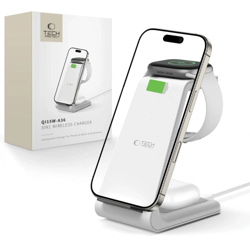 Ładowarka bezprzewodowa Tech-Protect QI15W-A36 3in1 Wireless Charger For Apple White