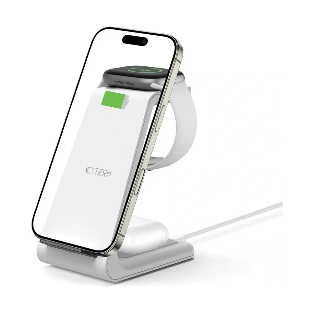 Hurtownia GSM - Tech-Protect QI15W-A36 3in1 Vezeték nélküli Töltő Apple számára Fehér - THP3615 - {ean13} - Hurt