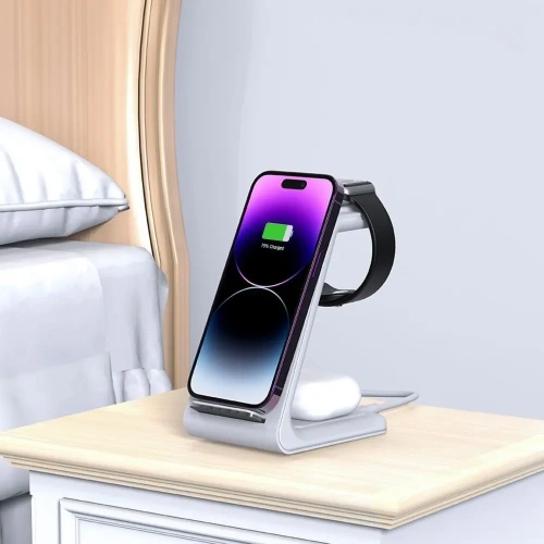 Ładowarka bezprzewodowa Tech-Protect QI15W-A36 3in1 Wireless Charger For Apple White