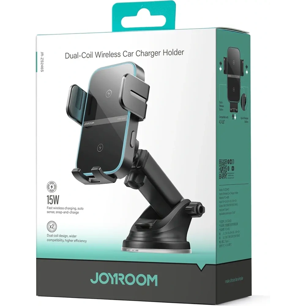 Hurtownia GSM - Uchwyt samochodowy na kokpit z ładowarką indukcyjną Joyroom JR-ZS246 S 15W czarny - JYR1114 - {ean13} - Hurt