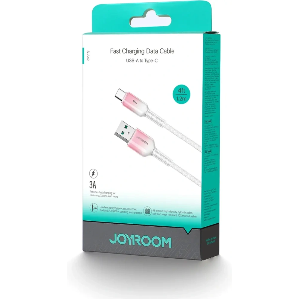 Hurtownia GSM - Joyroom S-A42 Crystal-Clear sorozat 3A USB-A / USB-C kábel 1.2m fehér - JYR1134 - {ean13} - Hurt