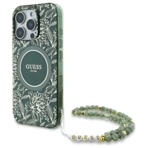 Wholesale Guess GUHMP16XHCPOFPA Apple iPhone 16 Pro Max hardcase IML Flowers Allover Electro With Pearl Strap MagSafe green - GUE4195 - {ean13} - Hurt