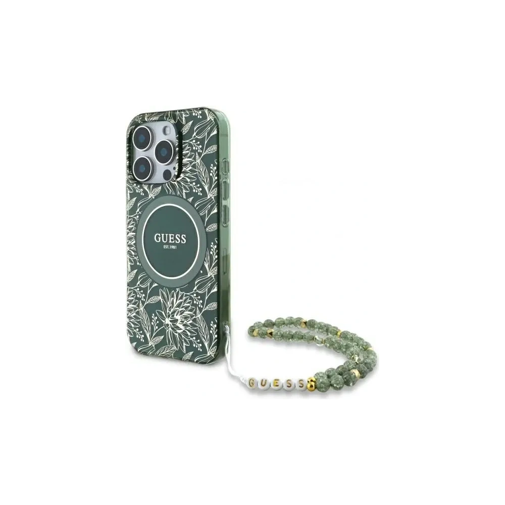 Hurtownia GSM - Guess GUHMP16XHCPOFPA Apple iPhone 16 Pro Max husă IML Flori Întreaga Electro Cu Curea din Perlă MagSafe verde - GUE4195 - {ean13} - Hurt