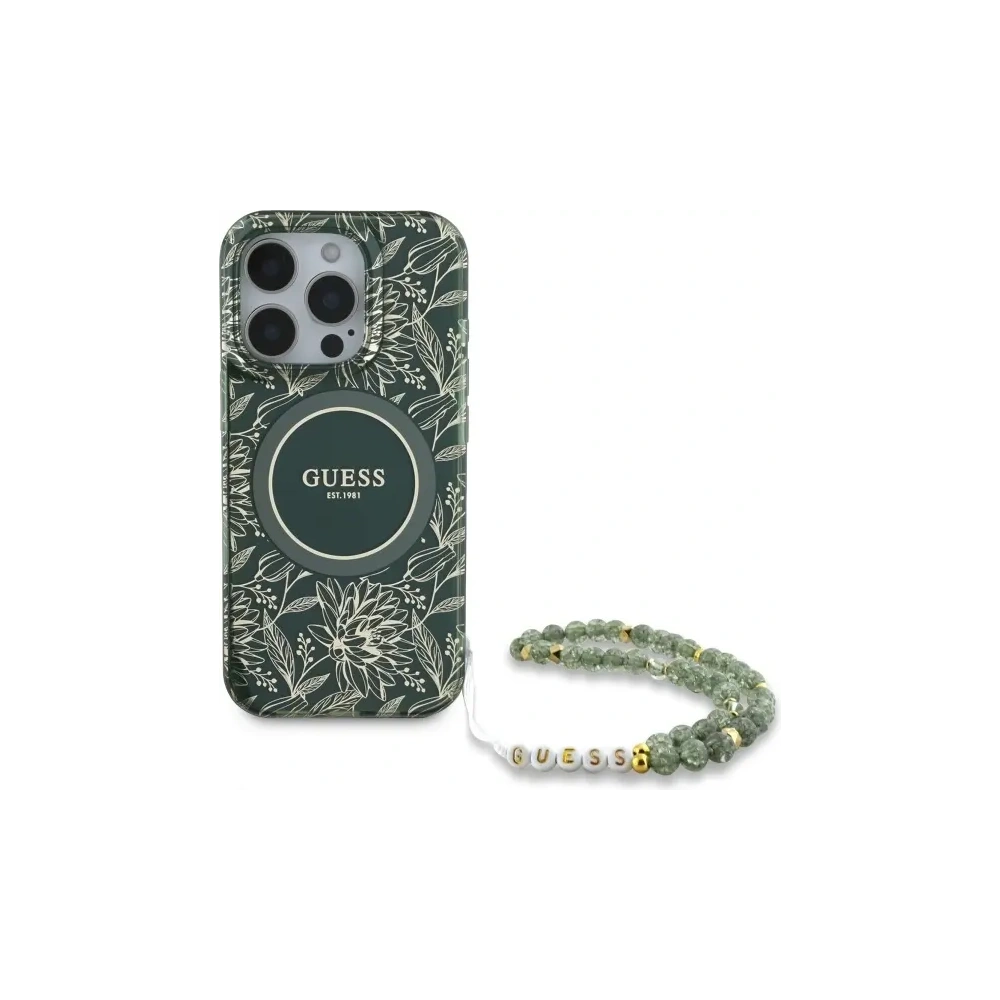 Hurtownia GSM - Guess GUHMP16XHCPOFPA Apple iPhone 16 Pro Max husă IML Flori Întreaga Electro Cu Curea din Perlă MagSafe verde - GUE4195 - {ean13} - Hurt