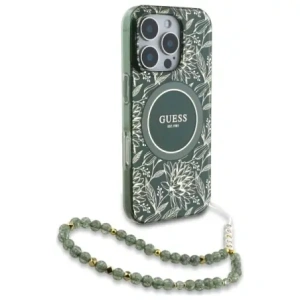 Wholesale Guess GUHMP16XHCPOFPA Apple iPhone 16 Pro Max hardcase IML Flowers Allover Electro With Pearl Strap MagSafe green - GUE4195 - {ean13} - Hurt