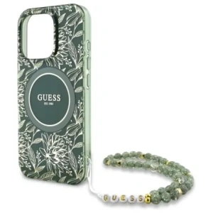 Wholesale Guess GUHMP16XHCPOFPA Apple iPhone 16 Pro Max hardcase IML Flowers Allover Electro With Pearl Strap MagSafe green - GUE4195 - {ean13} - Hurt