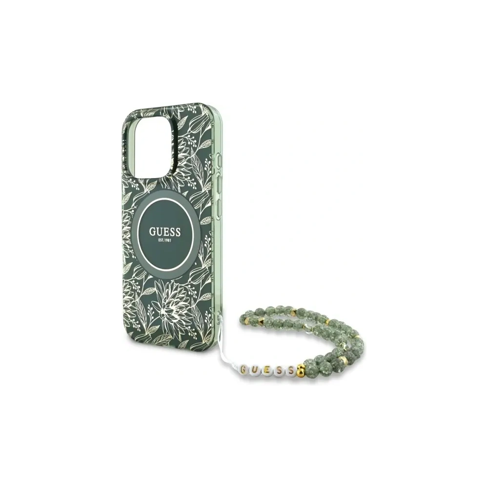 Hurtownia GSM - Guess GUHMP16XHCPOFPA Apple iPhone 16 Pro Max husă IML Flori Întreaga Electro Cu Curea din Perlă MagSafe verde - GUE4195 - {ean13} - Hurt