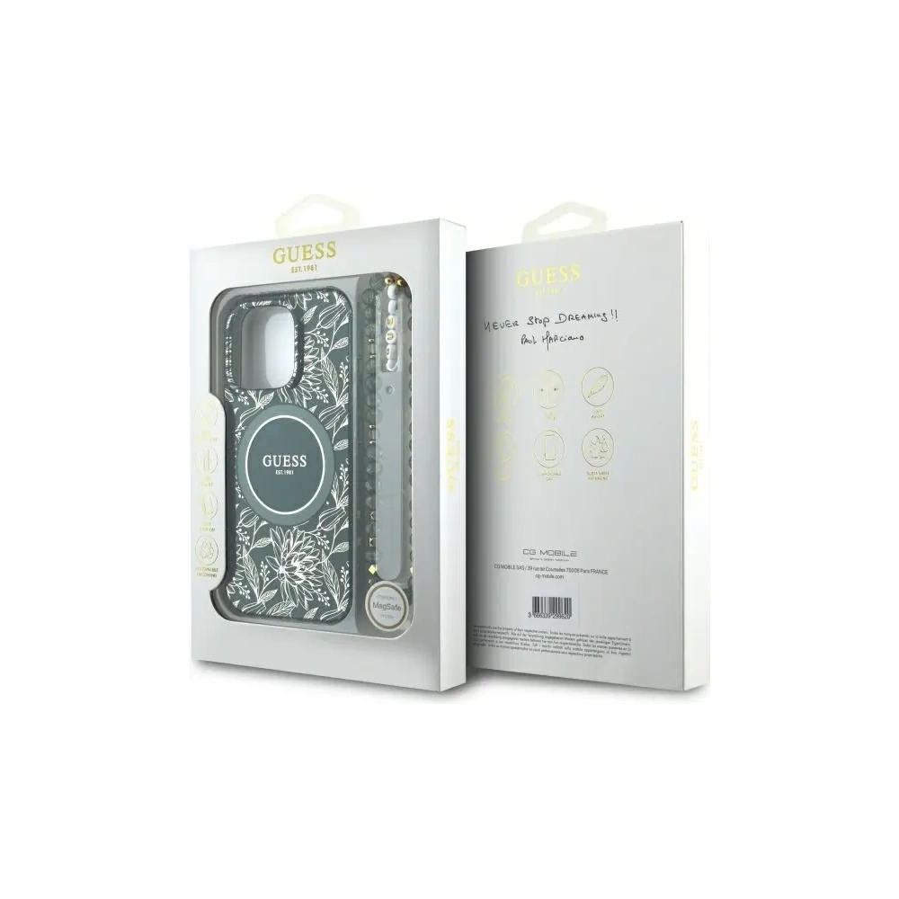 Hurtownia GSM - Guess GUHMP16XHCPOFPA Apple iPhone 16 Pro Max husă IML Flori Întreaga Electro Cu Curea din Perlă MagSafe verde - GUE4195 - {ean13} - Hurt