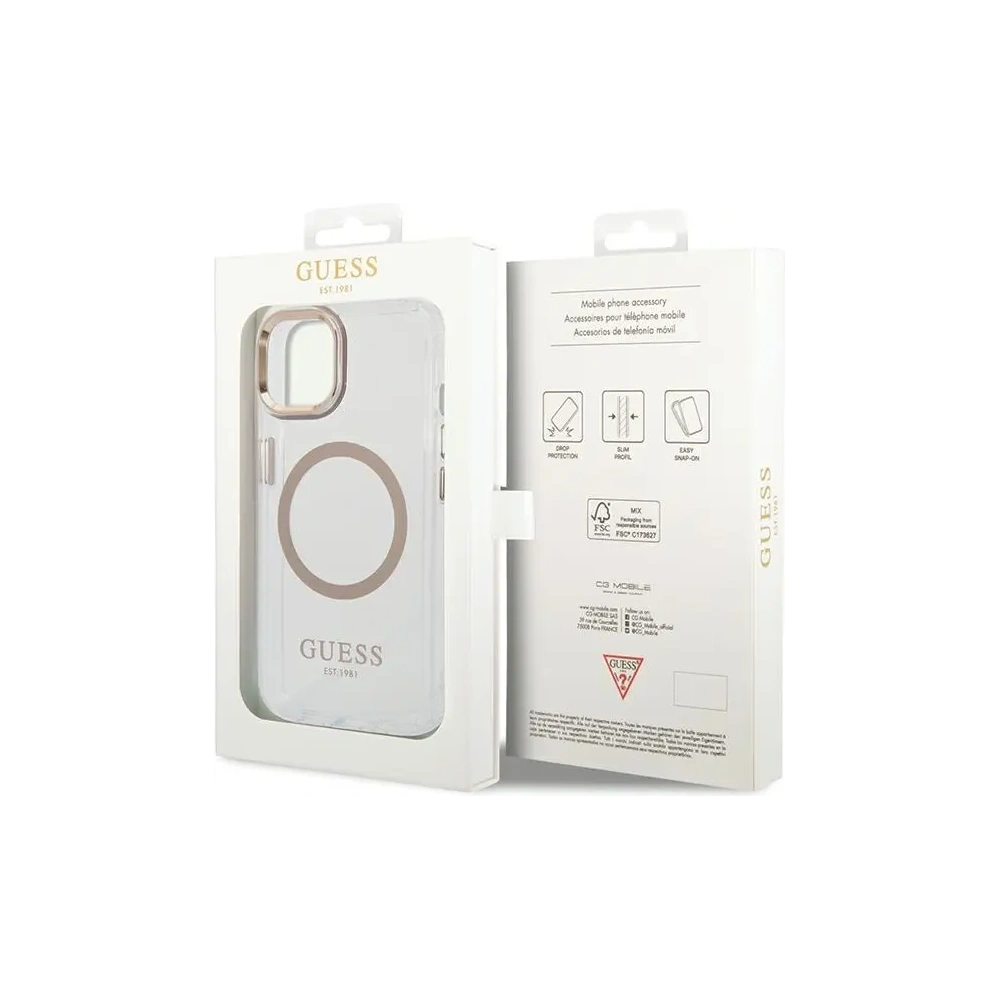 Hurtownia GSM - Guess GUHMP15MHTRMD Apple iPhone 15 Plus / 14 Plus husă din metal cu margine Magsafe aurie - GUE4197 - {ean13} - Hurt