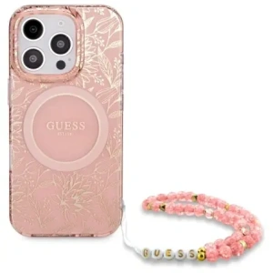 Wholesale Guess GUHMP16XHCPOFPP Apple iPhone 16 Pro Max hardcase IML Flowers Allover Electro With Pearl Strap MagSafe pink - GUE4201 - {ean13} - Hurt
