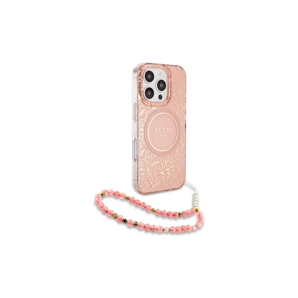Hurtownia GSM - Etui Guess GUHMP16XHCPOFPP Apple iPhone 16 Pro Max hardcase IML Flowers Allover Electro With Pearl Strap MagSafe różowy/pink - GUE4201 - {ean13} - Hurt