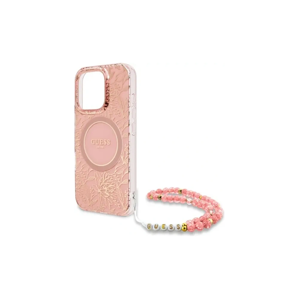 Hurtownia GSM - Guess GUHMP16XHCPOFPP Apple iPhone 16 Pro Max carcasă rigidă IML Flori Allover Electro cu curea din perlă MagSafe roz - GUE4201 - {ean13} - Hurt