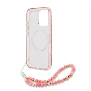 Wholesale Guess GUHMP16XHCPOFPP Apple iPhone 16 Pro Max hardcase IML Flowers Allover Electro With Pearl Strap MagSafe pink - GUE4201 - {ean13} - Hurt