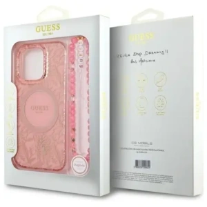Wholesale Guess GUHMP16XHCPOFPP Apple iPhone 16 Pro Max hardcase IML Flowers Allover Electro With Pearl Strap MagSafe pink - GUE4201 - {ean13} - Hurt
